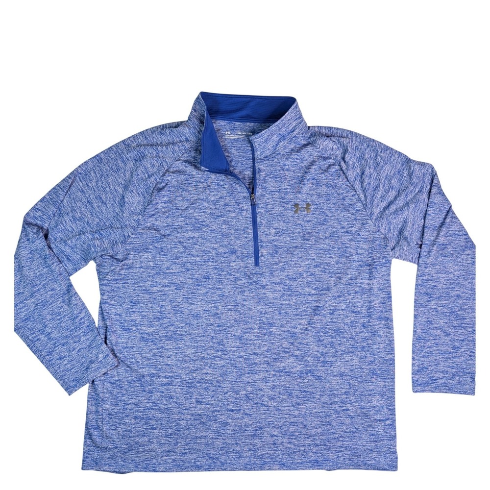 Under Armour‎ Mens 3XL Blue Space Dye 1/4 Zip Pullover Loose Fit Long Sleeve Top